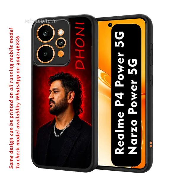 Cricket_Player_Ms_Dhoni_Portrait_With_Dhoni_Text_Design_Printed_Premium_Glossy_Back_Case_Cover_With_Camera_Protection_For_Realme_P4_Power_5G_/_Narzo_Power_5G_MK000556_Bx