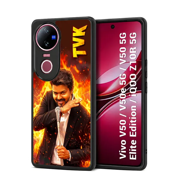 Tamilnadu_CM_C_Joseph_Vijay_Tvk_Thalapathy_On_fire_at_assambly_viral_picture_with_Tvk_text_Design_Printed_Premium_Glossy_Back_Case_Cover_With_Camera_Protection_For_Vivo_V50_/_V50e_/_V50_5g_Elite_Edition_/_iQOO_Z10r_5g_MK000559_Bx