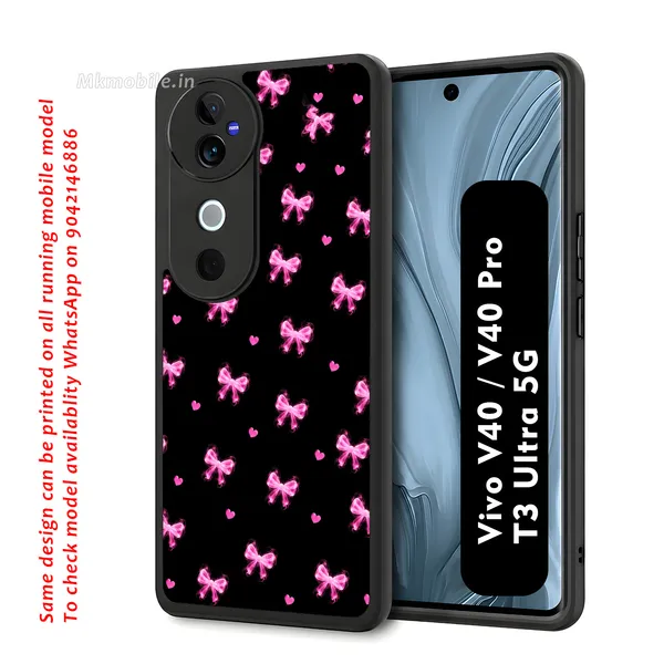Pink_Bow_Pattern_On_Black_Background_Design_Printed_Premium_Glossy_Back_Case_Cover_With_Camera_Protection_For_Vivo_V40_5G_/_V40_Pro_5G_/_T3_Ultra_5G_MK000577_Bx