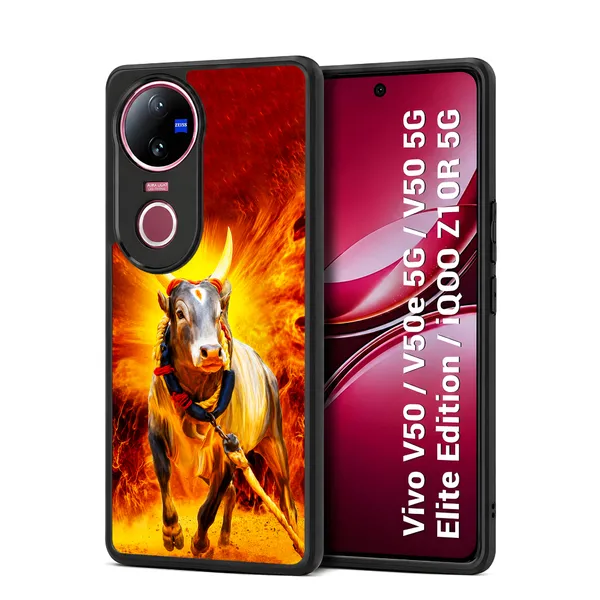 jallikattu_kaalai_on_fire_background_Design_Printed_Premium_Glossy_Back_Case_Cover_With_Camera_Protection_For_Vivo_V50_/_V50e_/_V50_5g_Elite_Edition_/_iQOO_Z10r_5g_MK000606_Bx