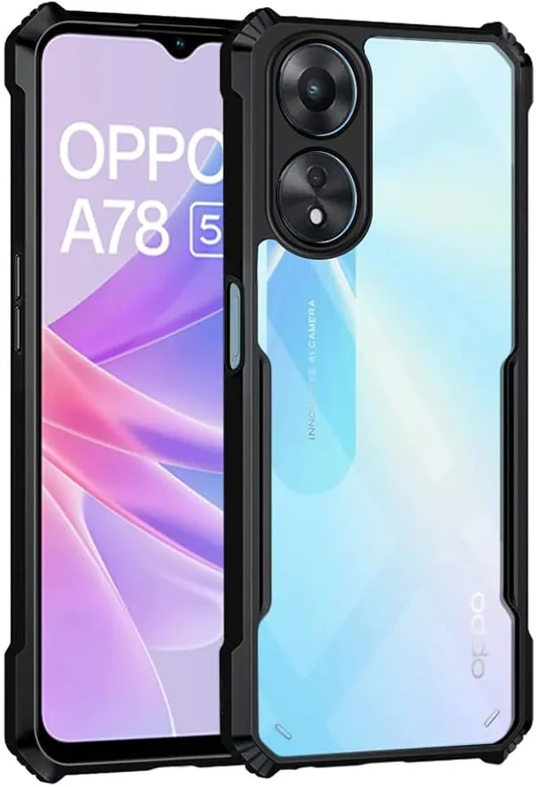 Back_Case_Cover_For_Oppo_A78_5g_Slim_Anti_Yellow_Protective_Shock_Proof_Bumper_Hybrid_Pc_With_Tpu_Frame_Transparent_Clear