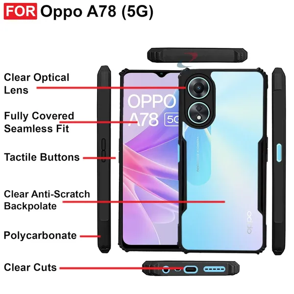Back_Case_Cover_For_Oppo_A78_5g_Slim_Anti_Yellow_Protective_Shock_Proof_Bumper_Hybrid_Pc_With_Tpu_Frame_Transparent_Clear