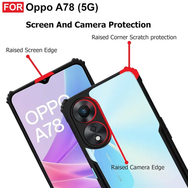 Back_Case_Cover_For_Oppo_A78_5g_Slim_Anti_Yellow_Protective_Shock_Proof_Bumper_Hybrid_Pc_With_Tpu_Frame_Transparent_Clear