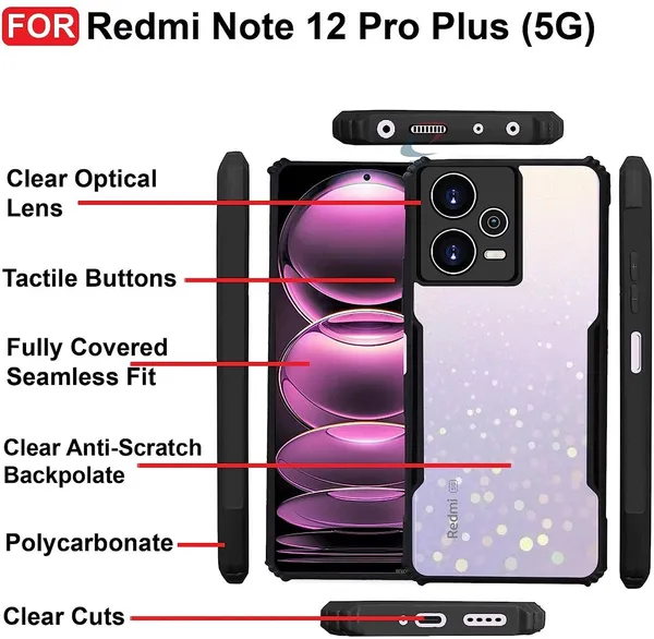 Back_Case_Cover_For_Redmi_Note_12_Pro_Plus_5g_Slim_Anti_Yellow_Protective_Shock_Proof_Bumper_Hybrid_Pc_With_Tpu_Frame_Transparent_Clear
