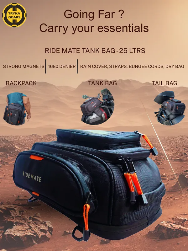RIDE_MATE_25L_Tank_Bag_�_Premium_Touring_&_Commuting_Gear_with_Free_Rain_Cover_,_Adjustable_Strap,_2_Bungee_Cords_&_Dry_Bag
