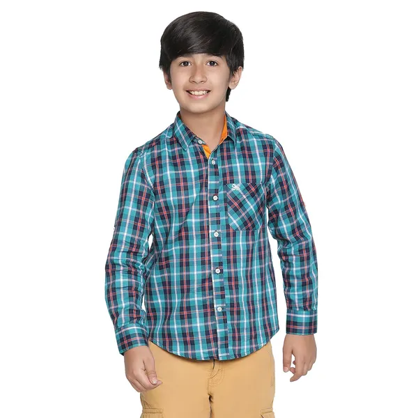 Green_Check_Solid_Regular_Shirt_For_Boys