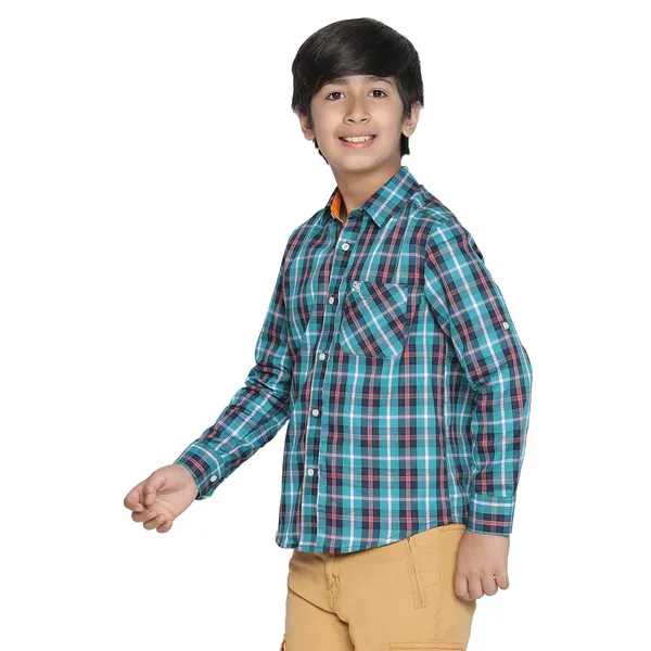 Green_Check_Solid_Regular_Shirt_For_Boys