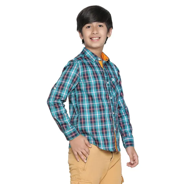 Green_Check_Solid_Regular_Shirt_For_Boys