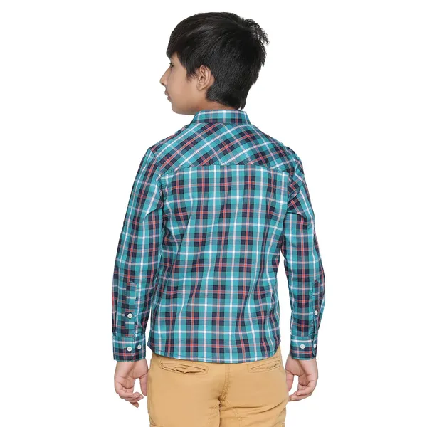 Green_Check_Solid_Regular_Shirt_For_Boys