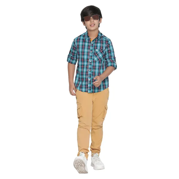 Green_Check_Solid_Regular_Shirt_For_Boys