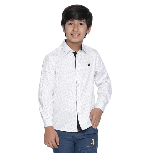 White_&_Check_Solid_Regular_Shirt_For_Boys