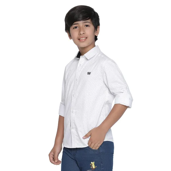 White_&_Check_Solid_Regular_Shirt_For_Boys