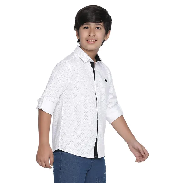 White_&_Check_Solid_Regular_Shirt_For_Boys