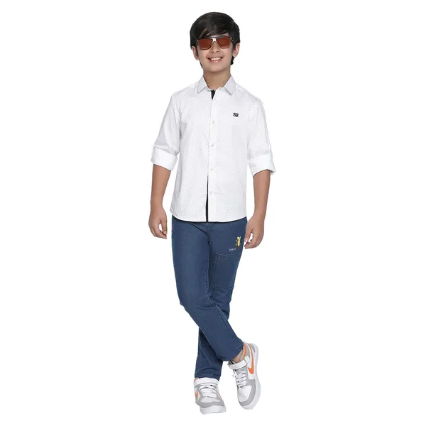White_&_Check_Solid_Regular_Shirt_For_Boys