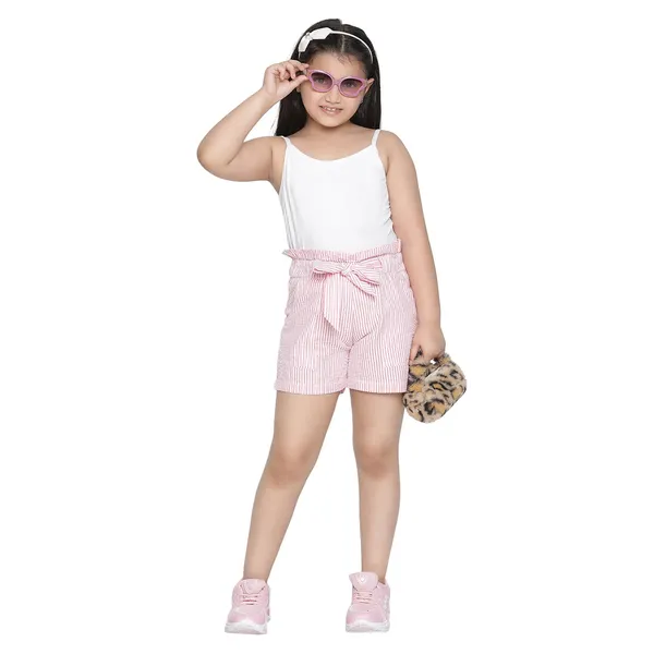 Pink_Solid_Regular_Strip_Short_For_Girls