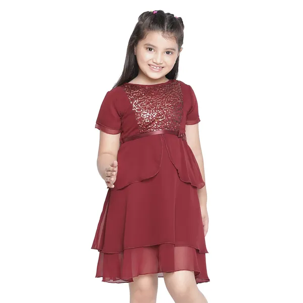 Wine_Solid_Regular_Modren_Dress_For_Girls
