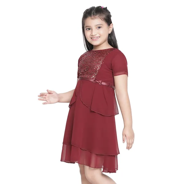 Wine_Solid_Regular_Modren_Dress_For_Girls