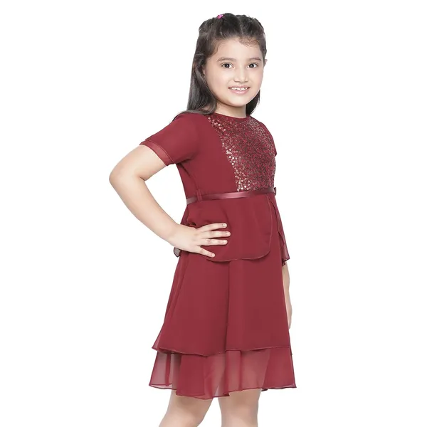 Wine_Solid_Regular_Modren_Dress_For_Girls