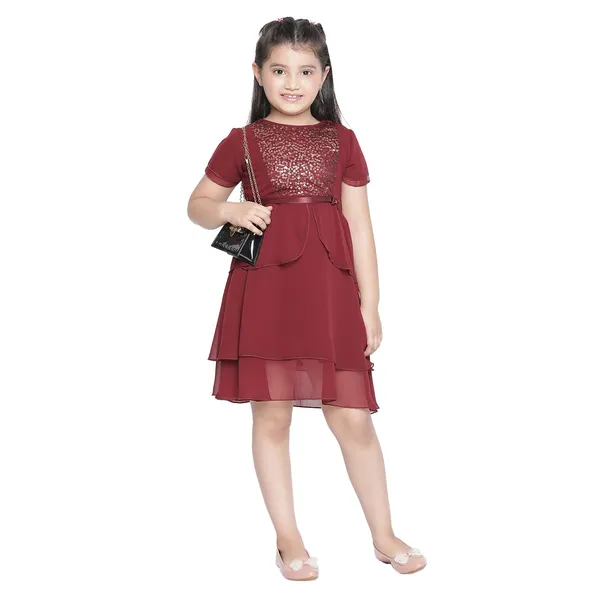 Wine_Solid_Regular_Modren_Dress_For_Girls