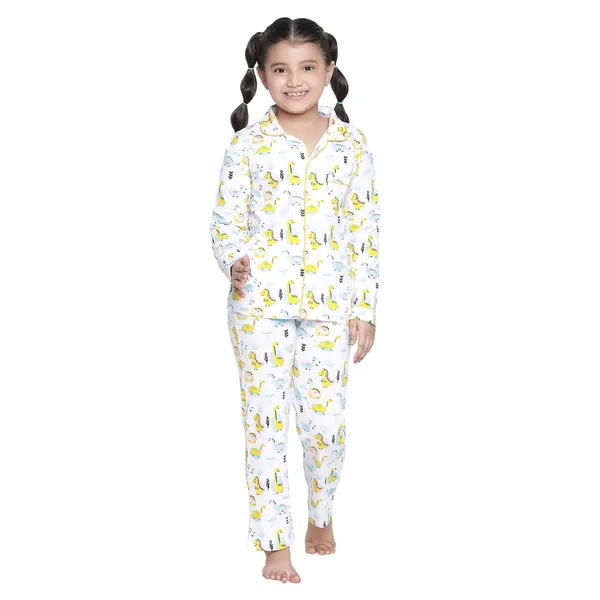 White_Solid_Regular_Night_Wear_Set_For_For_Girls