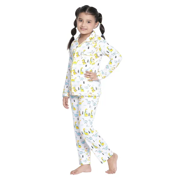 White_Solid_Regular_Night_Wear_Set_For_For_Girls