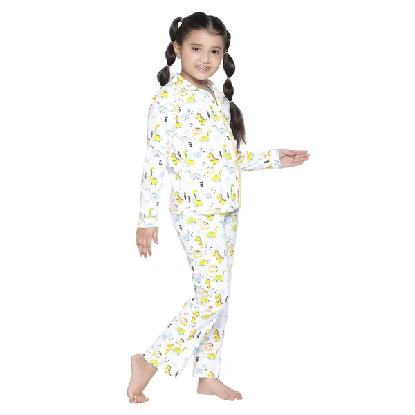 White_Solid_Regular_Night_Wear_Set_For_For_Girls