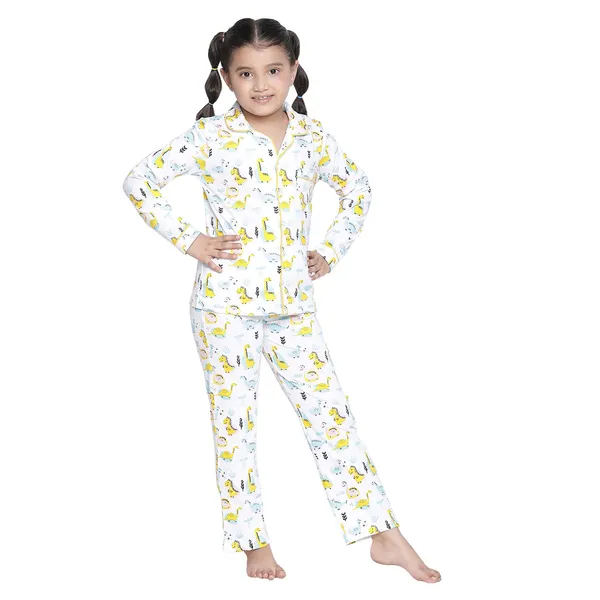 White_Solid_Regular_Night_Wear_Set_For_For_Girls