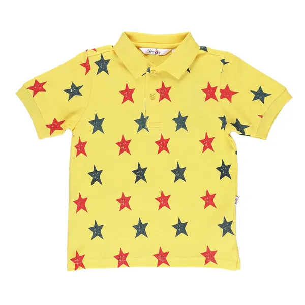 Yellow_Star_Print_Polo_Collar_T-Shirt_For_Boys