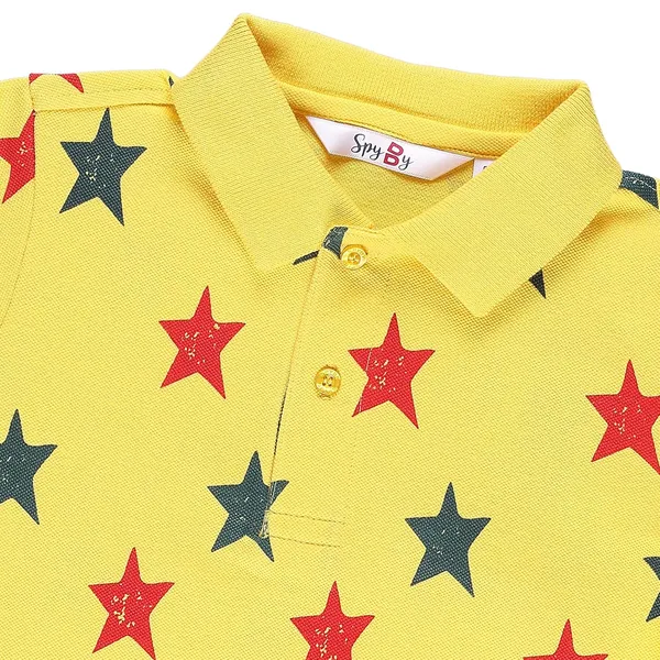 Yellow_Star_Print_Polo_Collar_T-Shirt_For_Boys