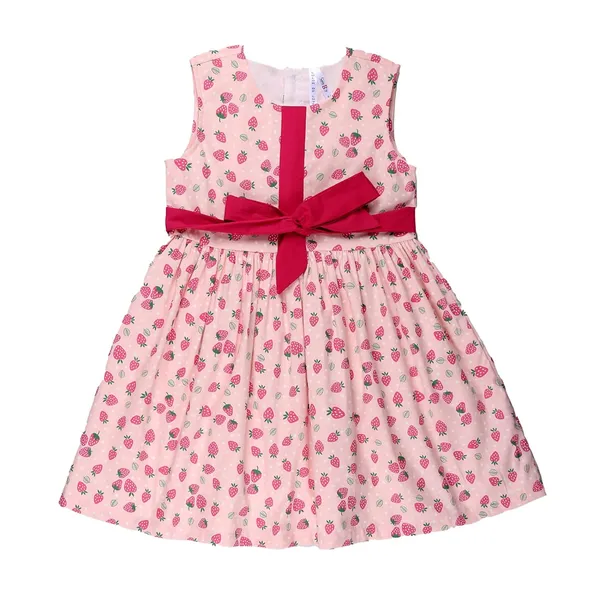 Pink_Dress_With_Strawbery_Print_With_Red_Belt_For_Girls