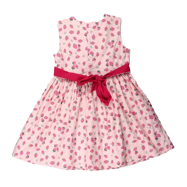 Pink_Dress_With_Strawbery_Print_With_Red_Belt_For_Girls