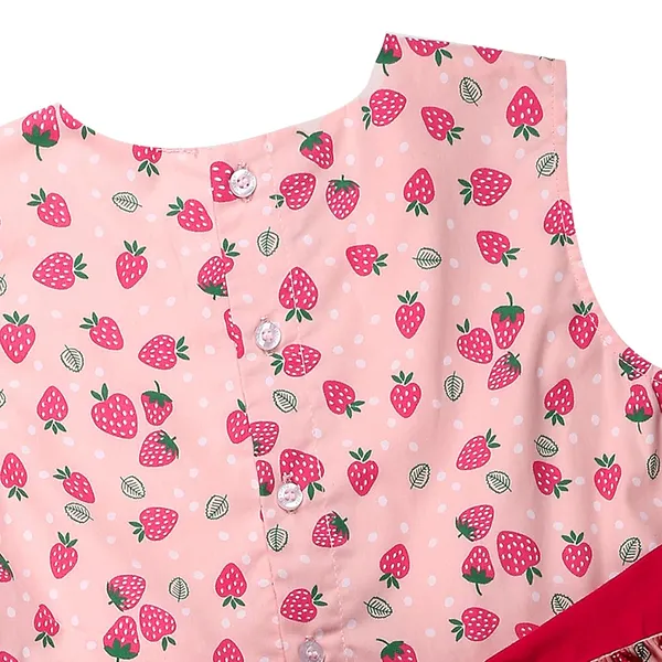 Pink_Dress_With_Strawbery_Print_With_Red_Belt_For_Girls