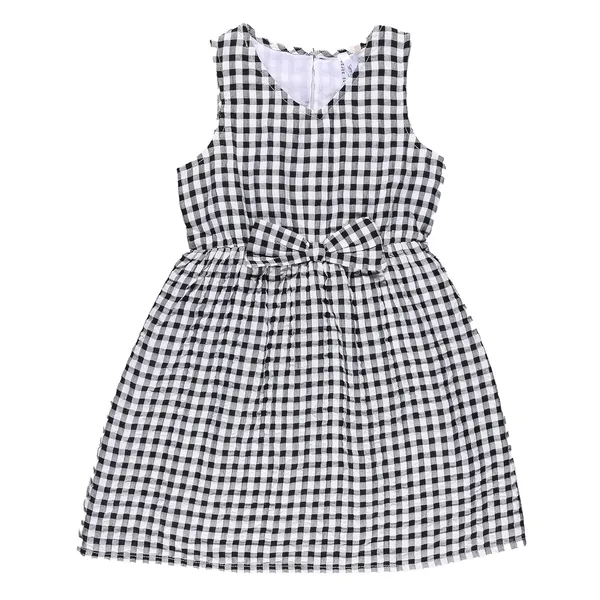 Black_Small_Check_With_Front_Bow_Sleeveless_Dress_For_Girls
