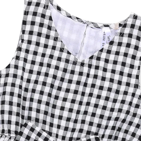 Black_Small_Check_With_Front_Bow_Sleeveless_Dress_For_Girls