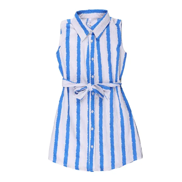White_Dress_With_Belt_Stripe_For_Girls
