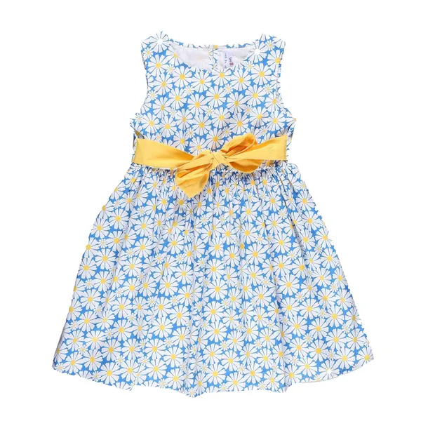 White_Floral_Printed_Sleeveless_With_Belt_Dress_For_Girls