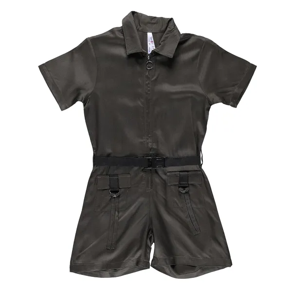 Olive_Half_Sleeve_Collared_Zipper_Jumpsuit_For_Girls
