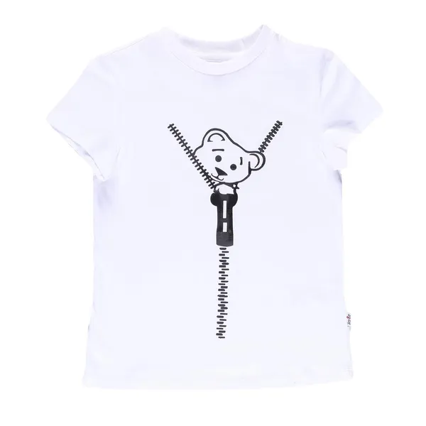 White_Front_Teddy_Printed_Half_Sleeve_Top_For_Girls