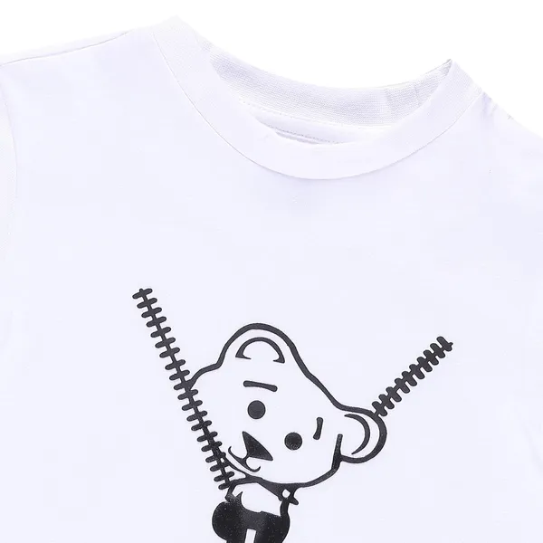 White_Front_Teddy_Printed_Half_Sleeve_Top_For_Girls