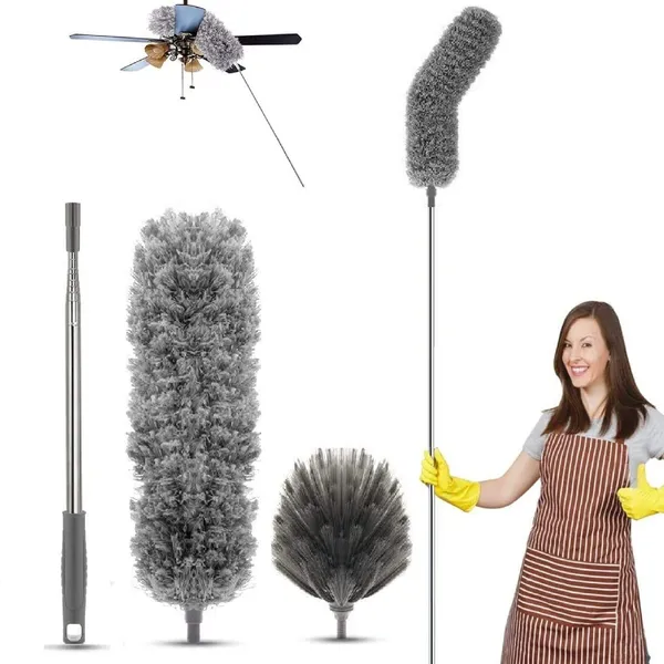 2_In_1_Long_Handle_Microfiber_Feather_Ceiling_Duster_For_Dust_Cleaning_With_Extendable_Pole_30100_Inch_With_Anti_Scratch_Bendable_Head_For_Cleaning_High_Cobweb_Stick_High_Ceiling_Fan_Mop