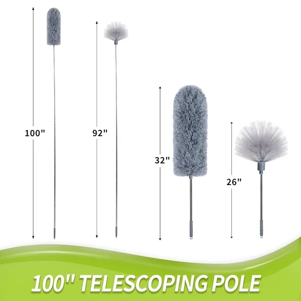 2_In_1_Long_Handle_Microfiber_Feather_Ceiling_Duster_For_Dust_Cleaning_With_Extendable_Pole_30100_Inch_With_Anti_Scratch_Bendable_Head_For_Cleaning_High_Cobweb_Stick_High_Ceiling_Fan_Mop