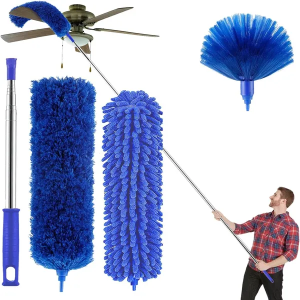 3_In_1_Long_Handle_Microfiber_Feather_Ceiling_Duster_With_Extendable_Pole_100_Inch_With_Anti_Scratch_Bendable_Head_For_Cleaning_High_Cobweb_Stick_Ceiling_Fan_Cleaner_Brush_Window_Blinds_Furniture