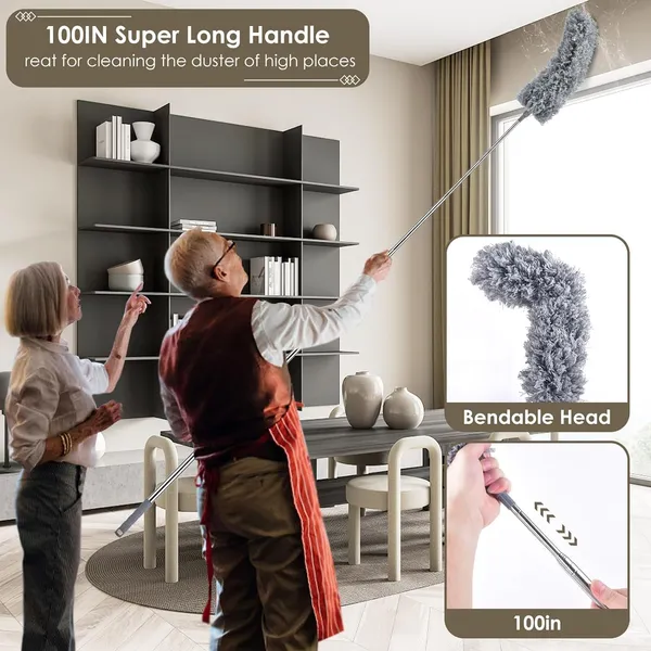3_In_1_Long_Handle_Microfiber_Feather_Ceiling_Duster_With_Extendable_Pole_30100_Inch_With_Anti_Scratch_Bendable_Head_For_Cleaning_High_Cobweb_Stick_High_Ceiling_Fan__Stainless_Steel