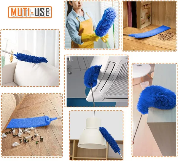 _3_In_1_Microfiber_Feather_Duster_4Pcs_Washable_Cobweb_Dusters_For_Cleaning_Kit_With_100"_Extension_Long_Pole_Bendable_Telescopic_Duster_For_High_Ceiling_Fan_Blinds_Furniture