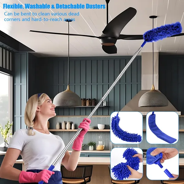 _3_In_1_Microfiber_Feather_Duster_4Pcs_Washable_Cobweb_Dusters_For_Cleaning_Kit_With_100"_Extension_Long_Pole_Bendable_Telescopic_Duster_For_High_Ceiling_Fan_Blinds_Furniture