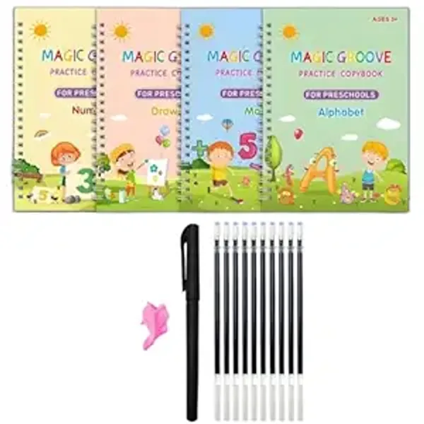 Sank_Magic_Practice_Copybook_8_Books+20_Refill+2Pen+2Grip_Number_Tracing_Book_For_Preschoolers_With_Pen_Magic_Calligraphy_Copybook_Set_Practical_Reusable_Writing_Tool_Simple_Hand_Lettering