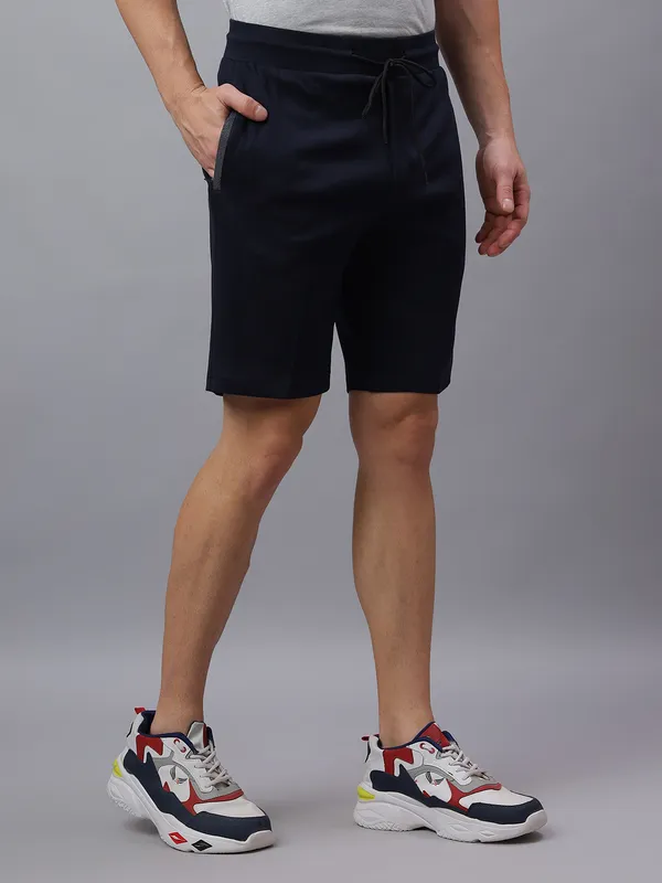 Navy_Knitted_cotton_Regular_fit_Shorts_For_Men