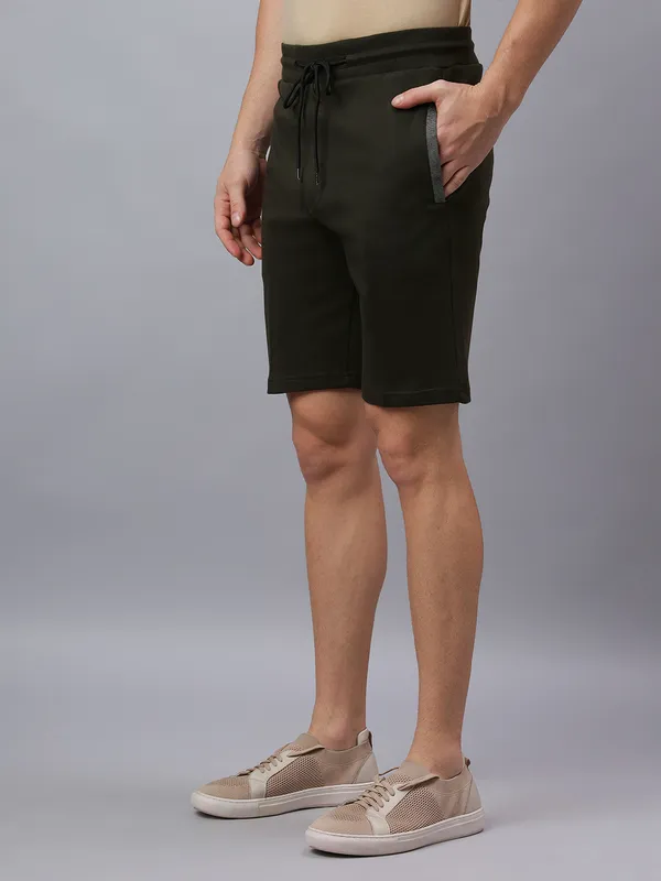 Olive_Knitted_cotton_Regular_fit_Shorts_For_Men
