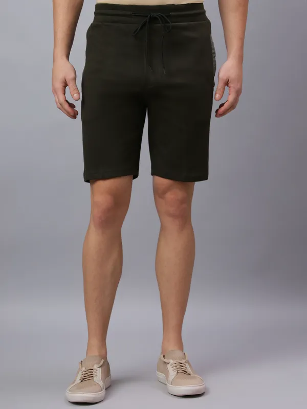 Olive_Knitted_cotton_Regular_fit_Shorts_For_Men