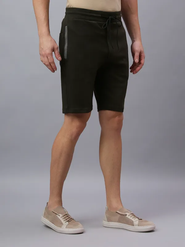 Olive_Knitted_cotton_Regular_fit_Shorts_For_Men